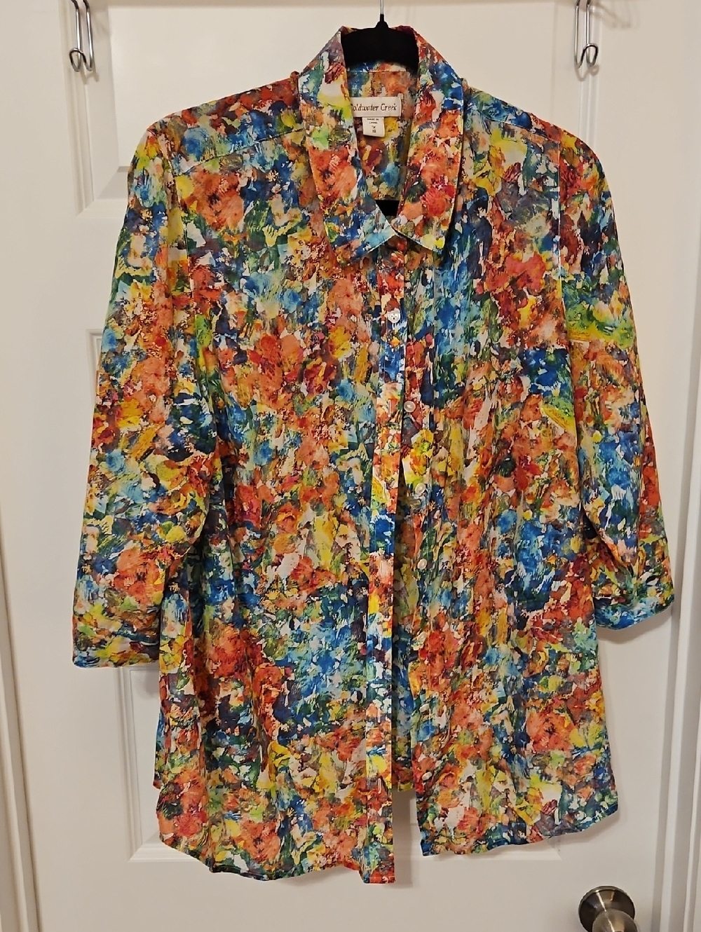 COLDWATER CREEK Multicolor Floral Button-Front Blouse IN 1X